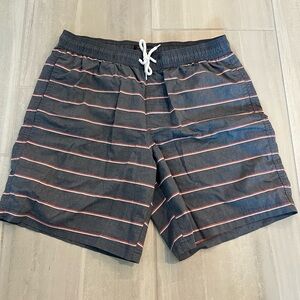 Men’s Red and White Striped Blue Bathing Suit